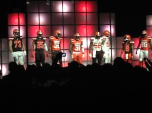 Browns players at the new uniform reveal at the Cleveland Convention Center on April 14. Photo Credit-Nate Nealon